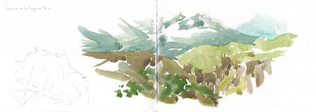 Cuaderno pintado en Laguna de los Tres